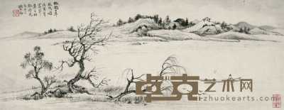 许昭 戊寅年（1936年）作 山水 横幅 63×24cm